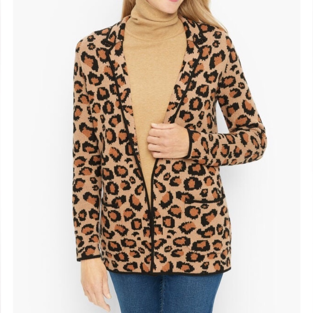 Talbots Wool Blend Leopard Sweater Blazer Size 3x Petite